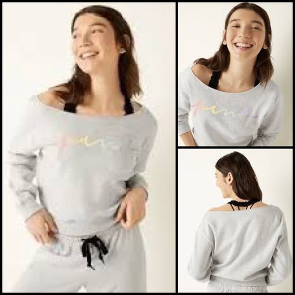 Victoria’s Secret Pink Heritage Fleece Gray Off Shoulder Cropped Sweatshirt XS - Picture 1 of 12